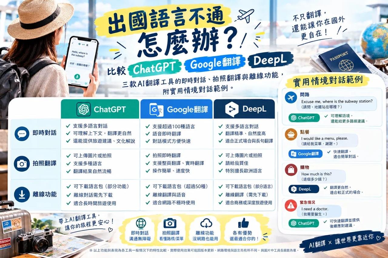AI翻譯APP推薦 ChatGPT Google翻譯 DeepL比較