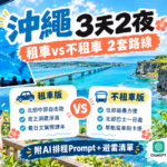沖繩3天2夜自由行封面，比較租車與不租車兩套AI排程路線